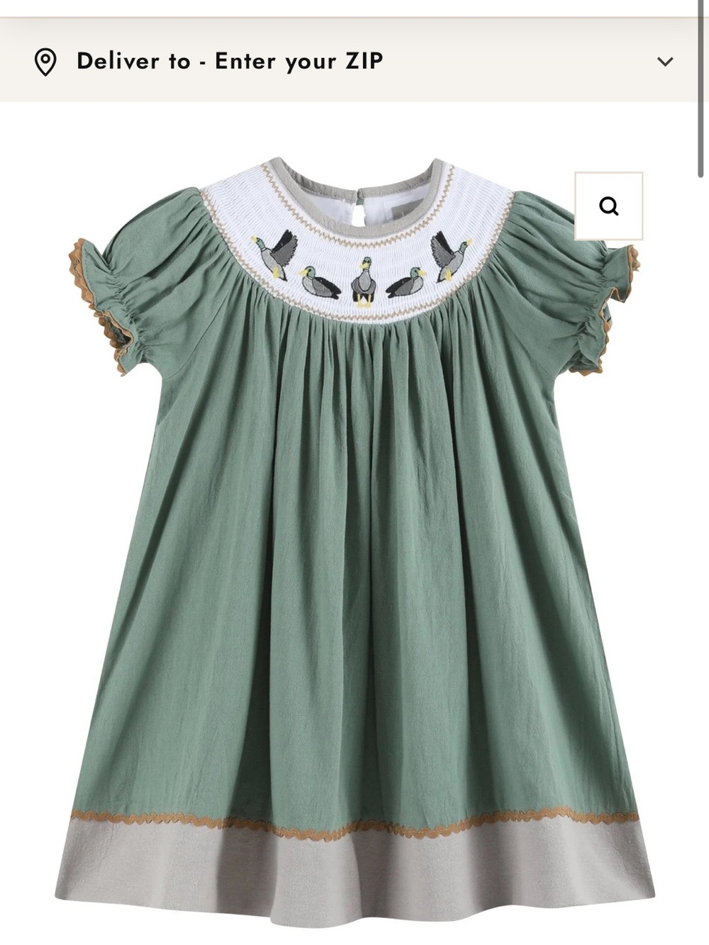 Lil Cactus Olive Green Smocked Duck Dress